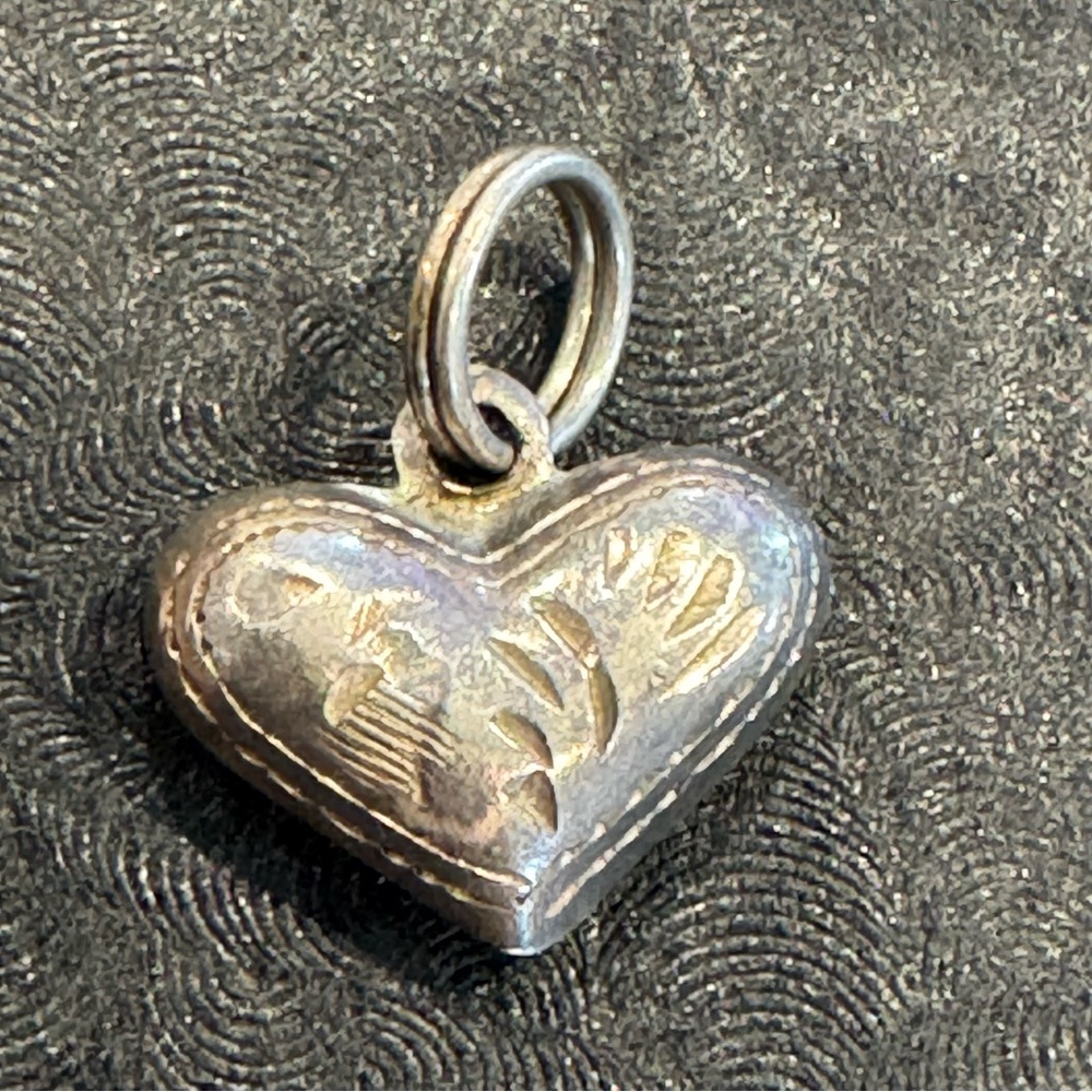 Sterling Silver Small Puff Heart Charm Pendant Necklace Bracelet 925 Etched